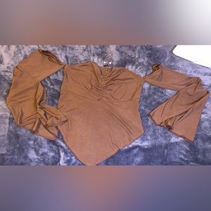 Off the shoulder halter top with flared sleeves